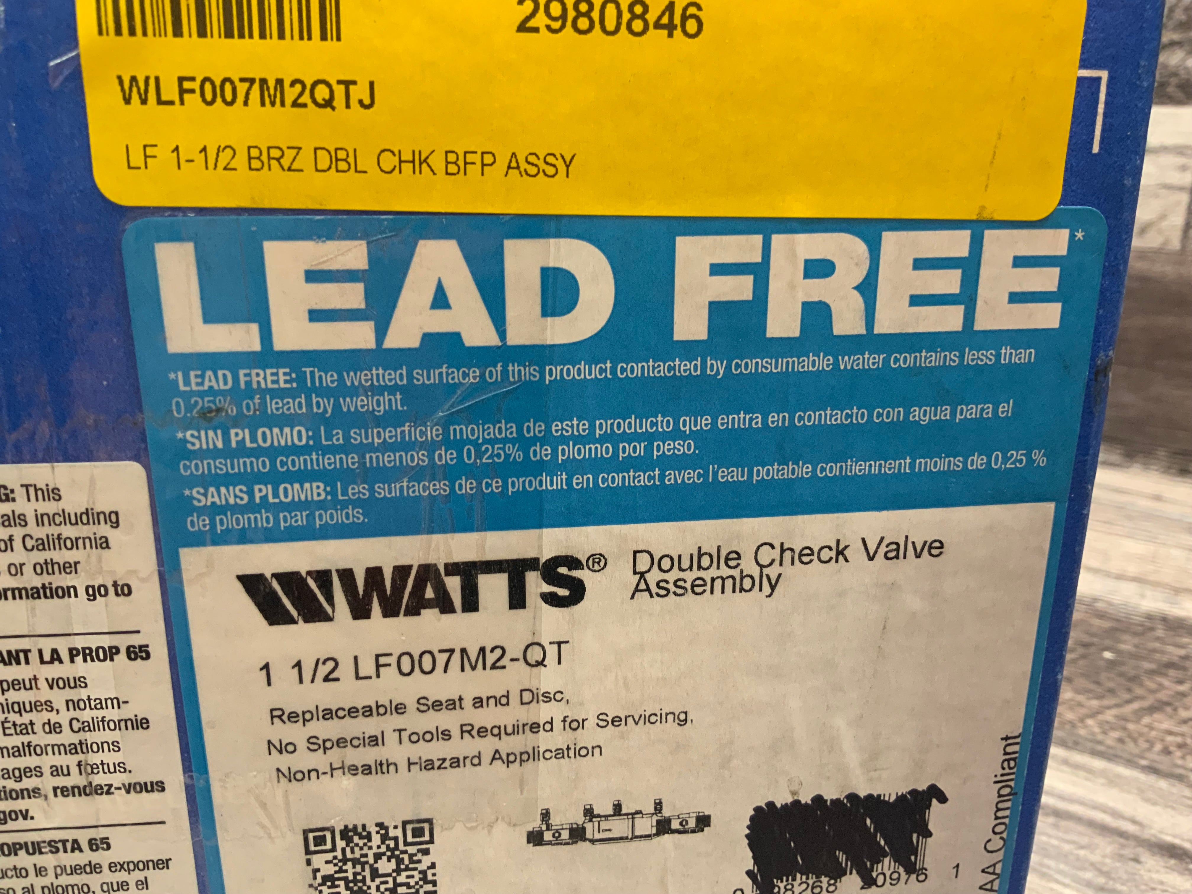 Watts 1-1/2" Lead Free Double Check Valve Assembly (LF007M2-QT) (8128555516142)